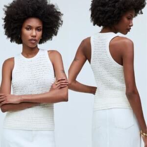 Madewell Womens Crochet-Knit Crewneck Sweater Tank NO992 Bright Ivory Size S NWT